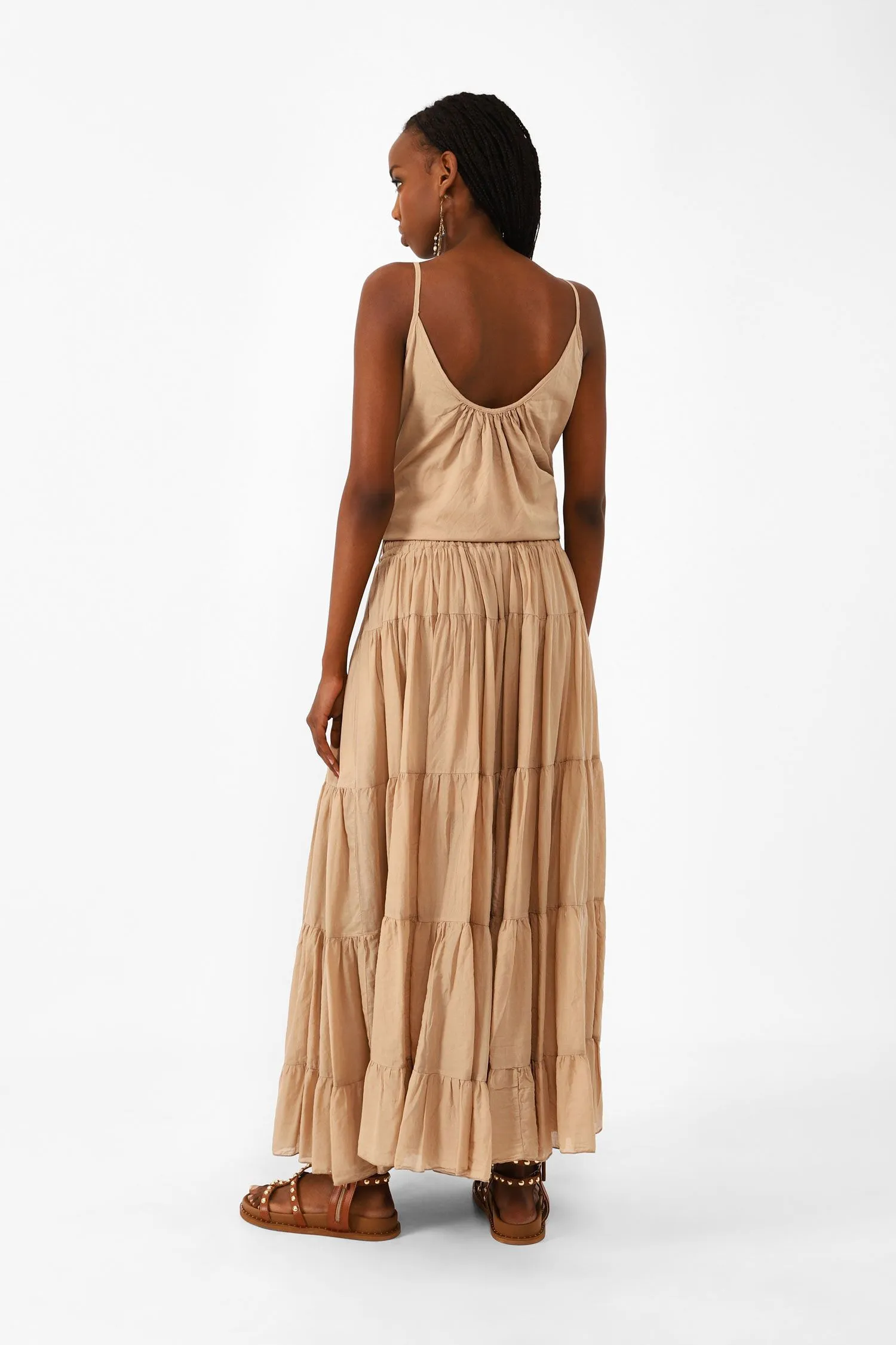 Maxi Tiered Skirt with Rope Belt