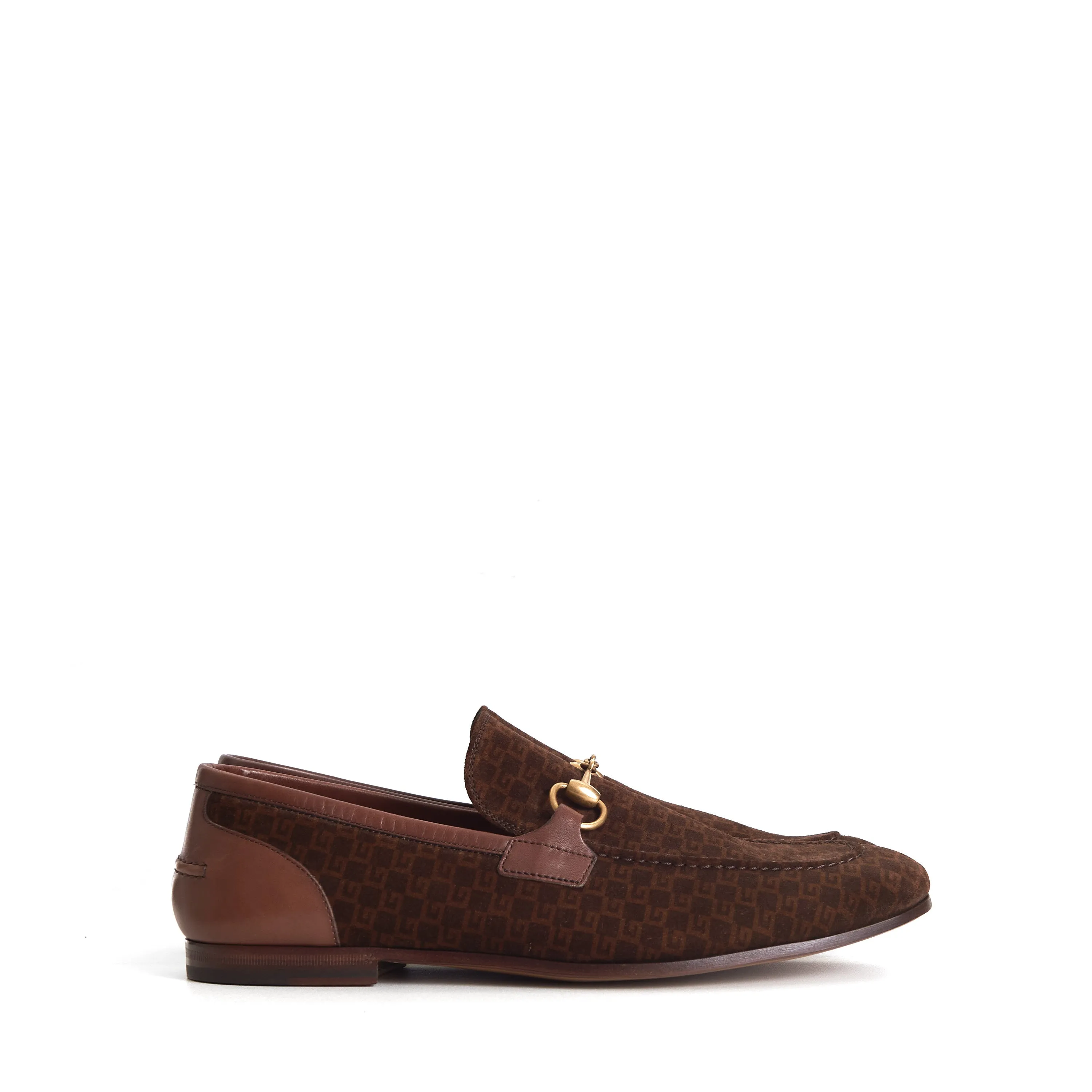 Men's Dark Brown Suede & Leather Loafers - Horsebit, Interlocking G Pattern