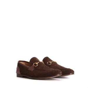 Men's Dark Brown Suede & Leather Loafers - Horsebit, Interlocking G Pattern