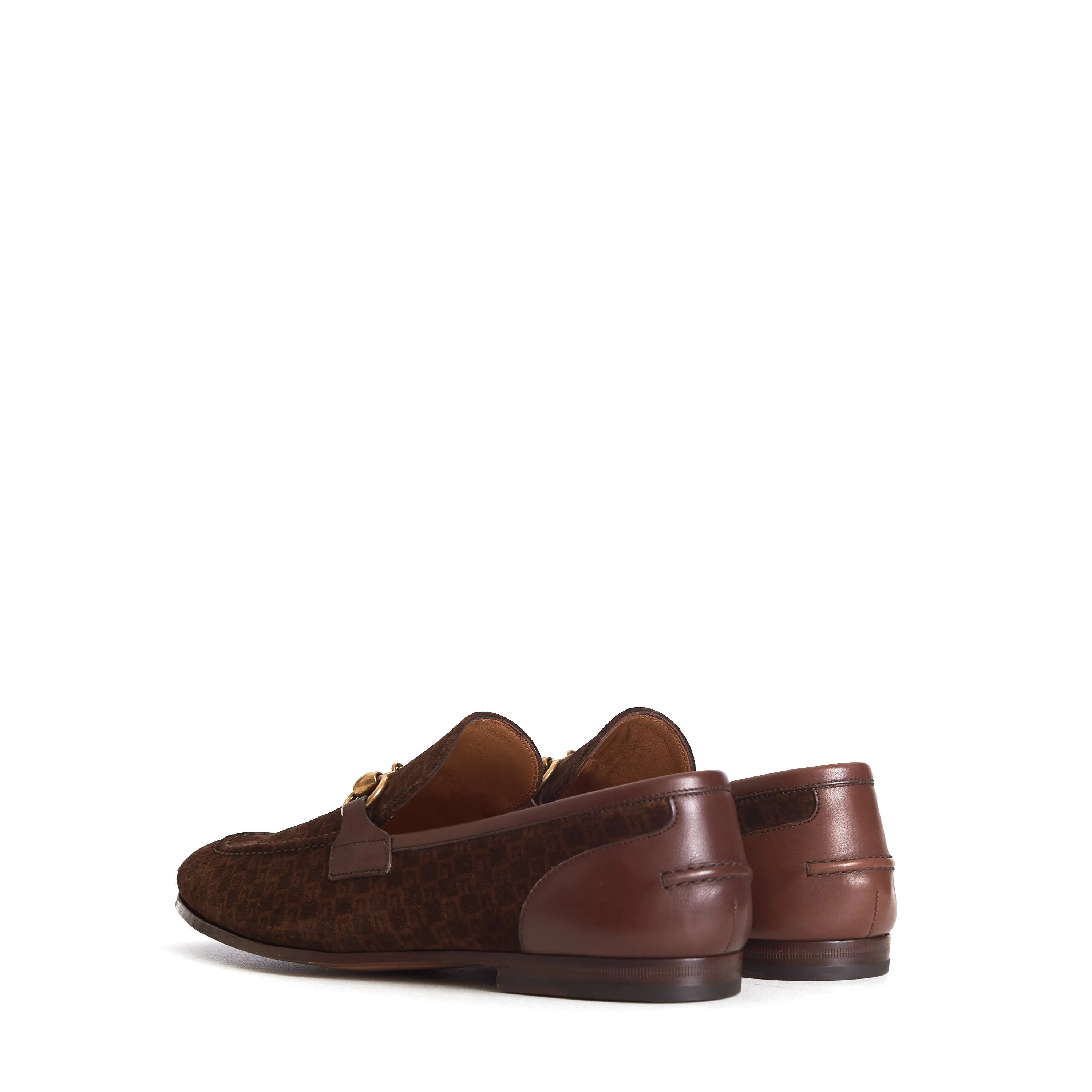 Men's Dark Brown Suede & Leather Loafers - Horsebit, Interlocking G Pattern