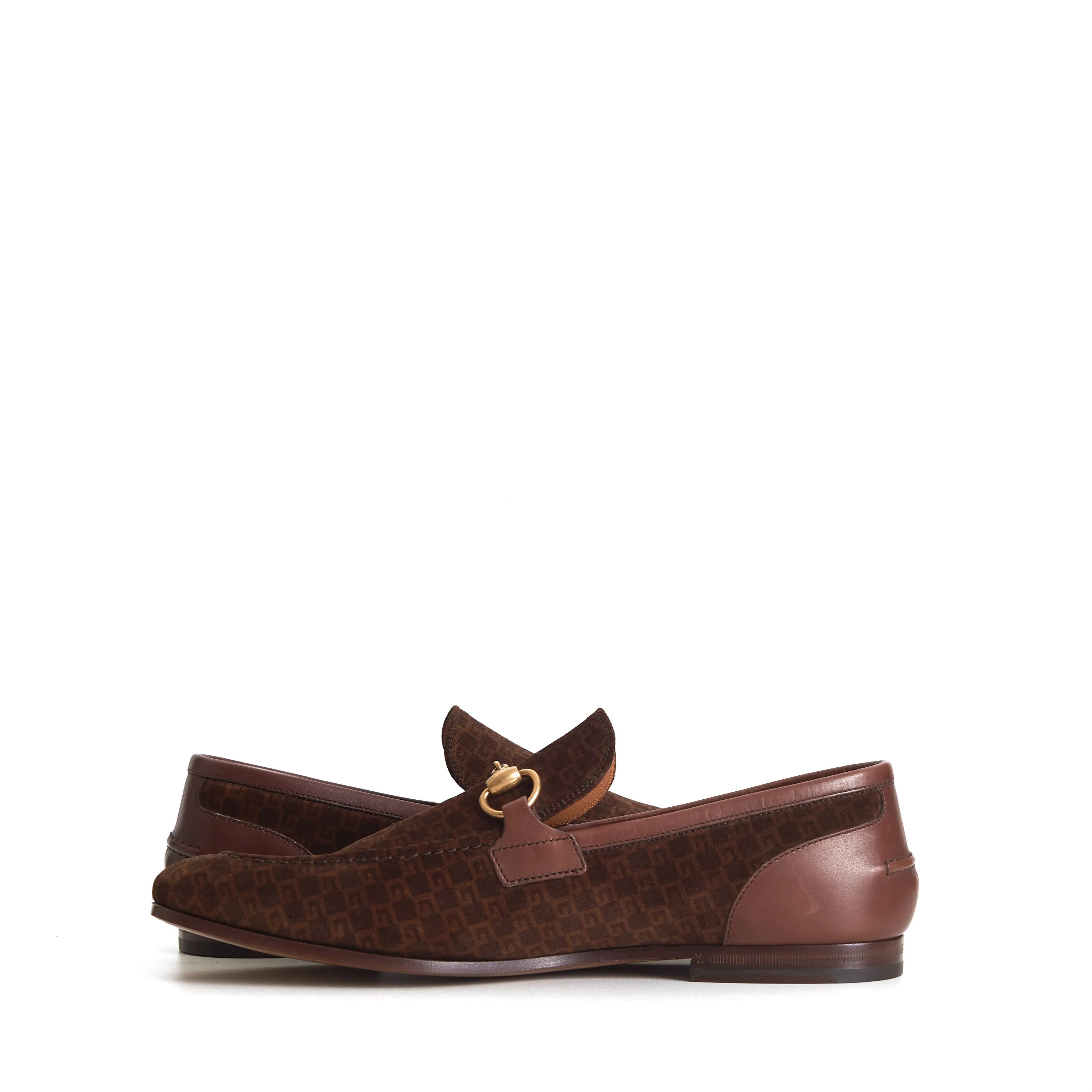 Men's Dark Brown Suede & Leather Loafers - Horsebit, Interlocking G Pattern