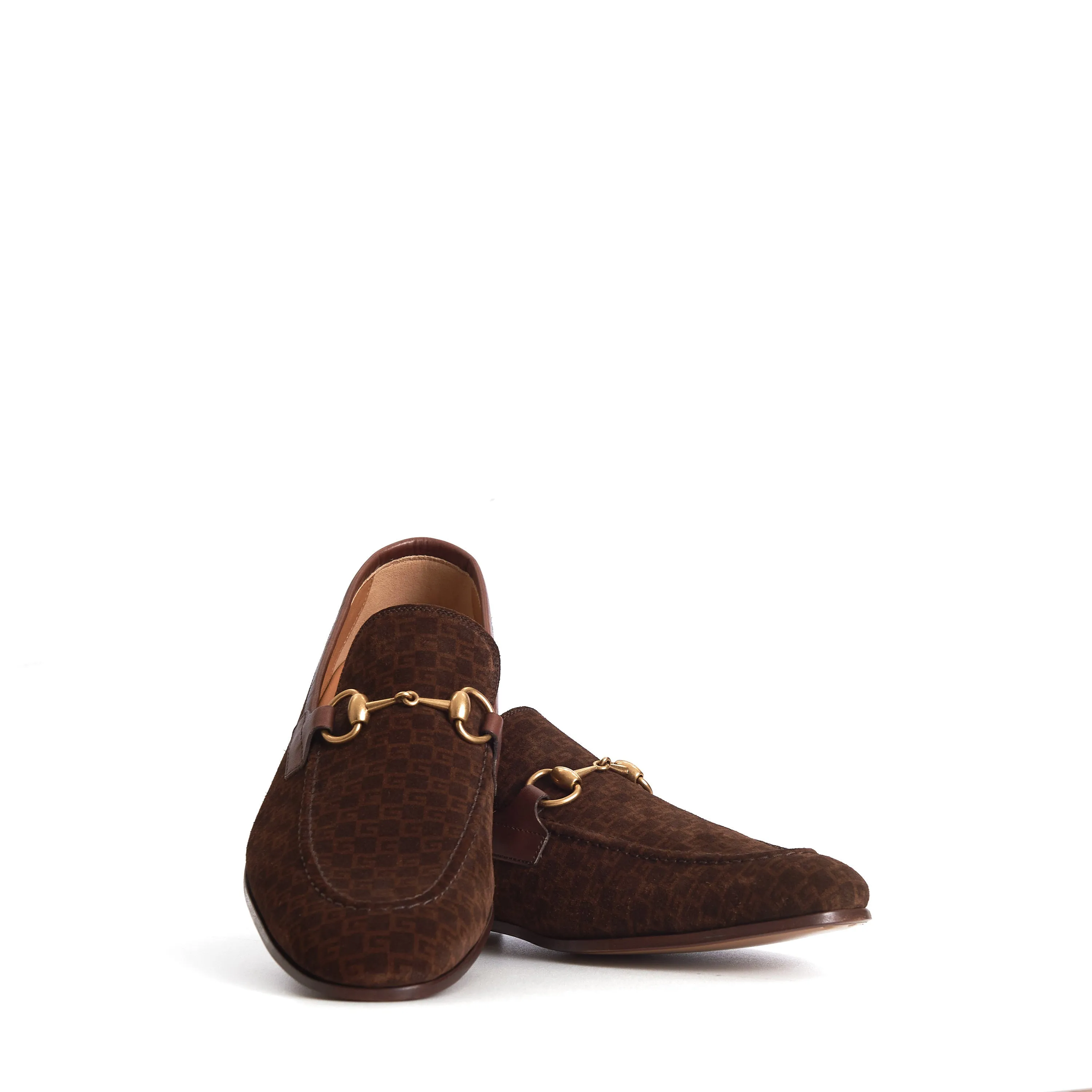 Men's Dark Brown Suede & Leather Loafers - Horsebit, Interlocking G Pattern