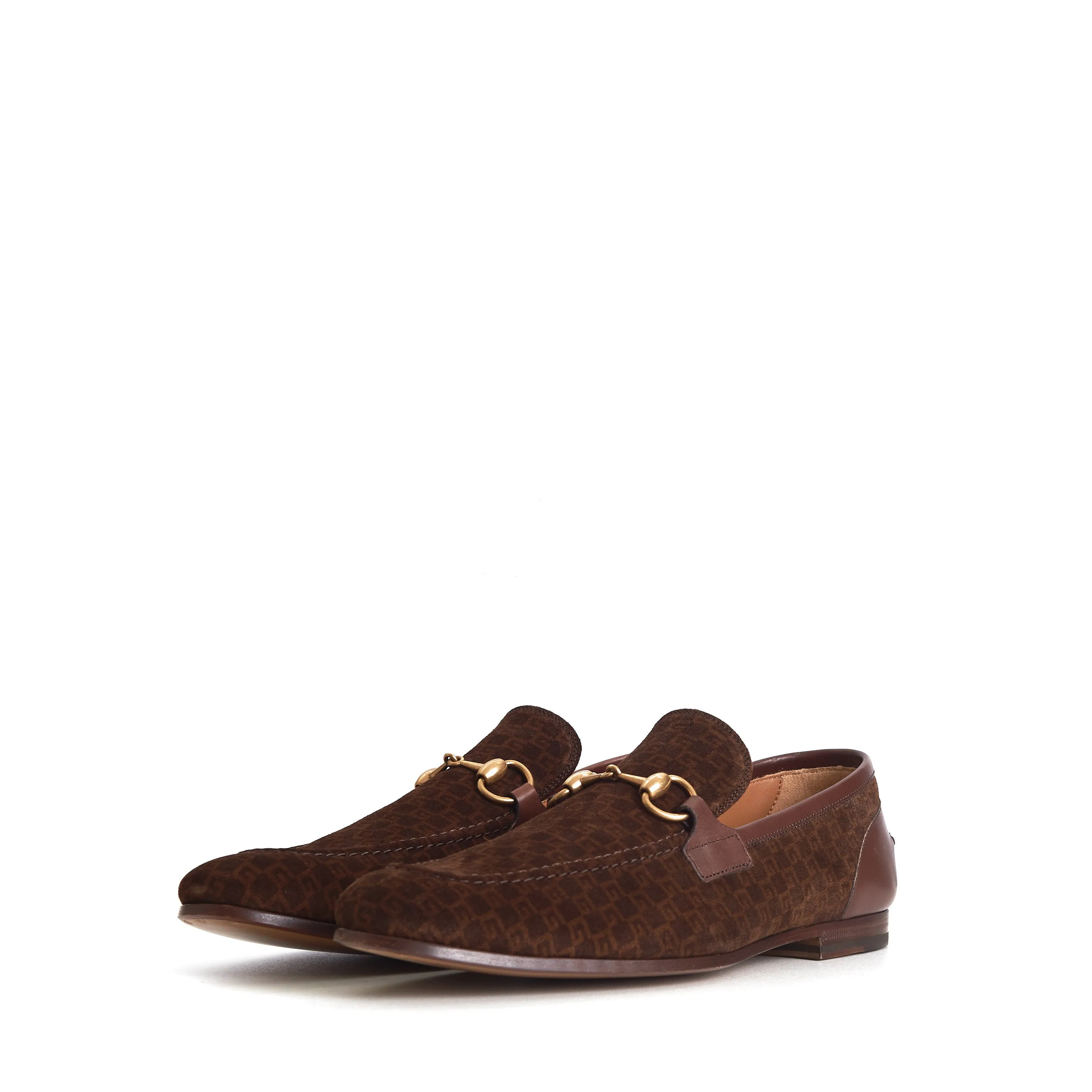 Men's Dark Brown Suede & Leather Loafers - Horsebit, Interlocking G Pattern