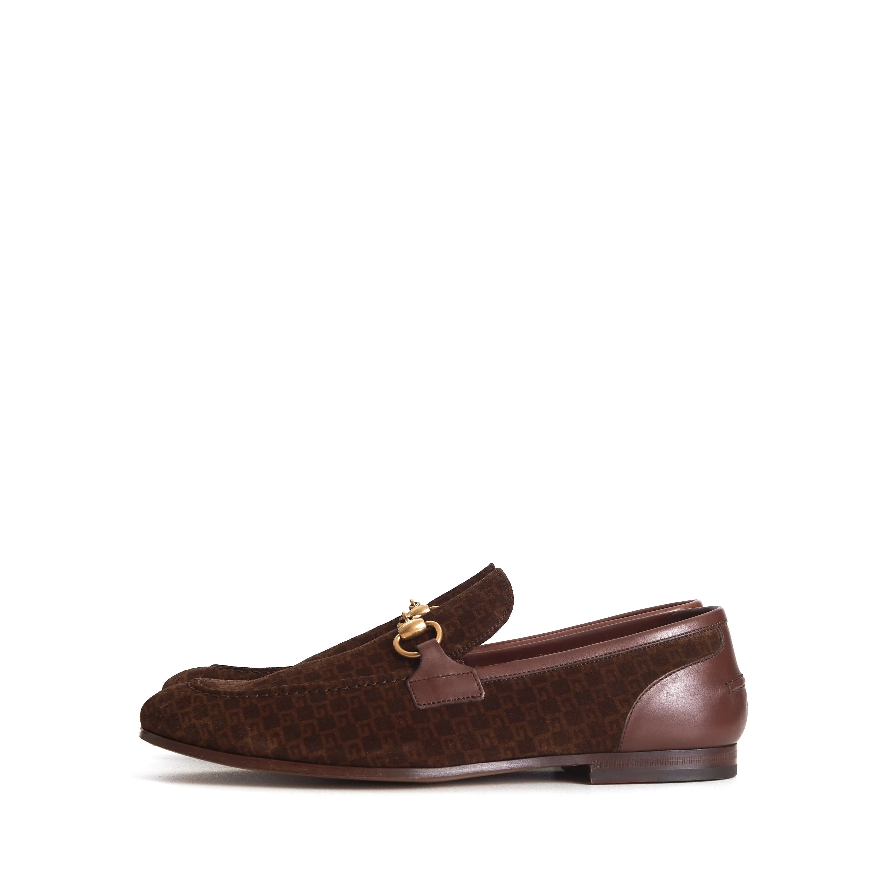 Men's Dark Brown Suede & Leather Loafers - Horsebit, Interlocking G Pattern