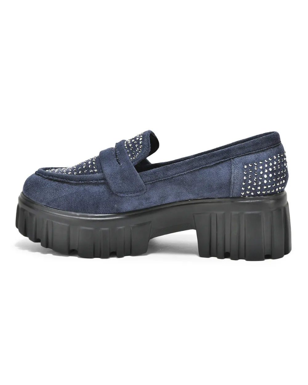 Navy-Blue Slip-on Suede Embellished Loafers