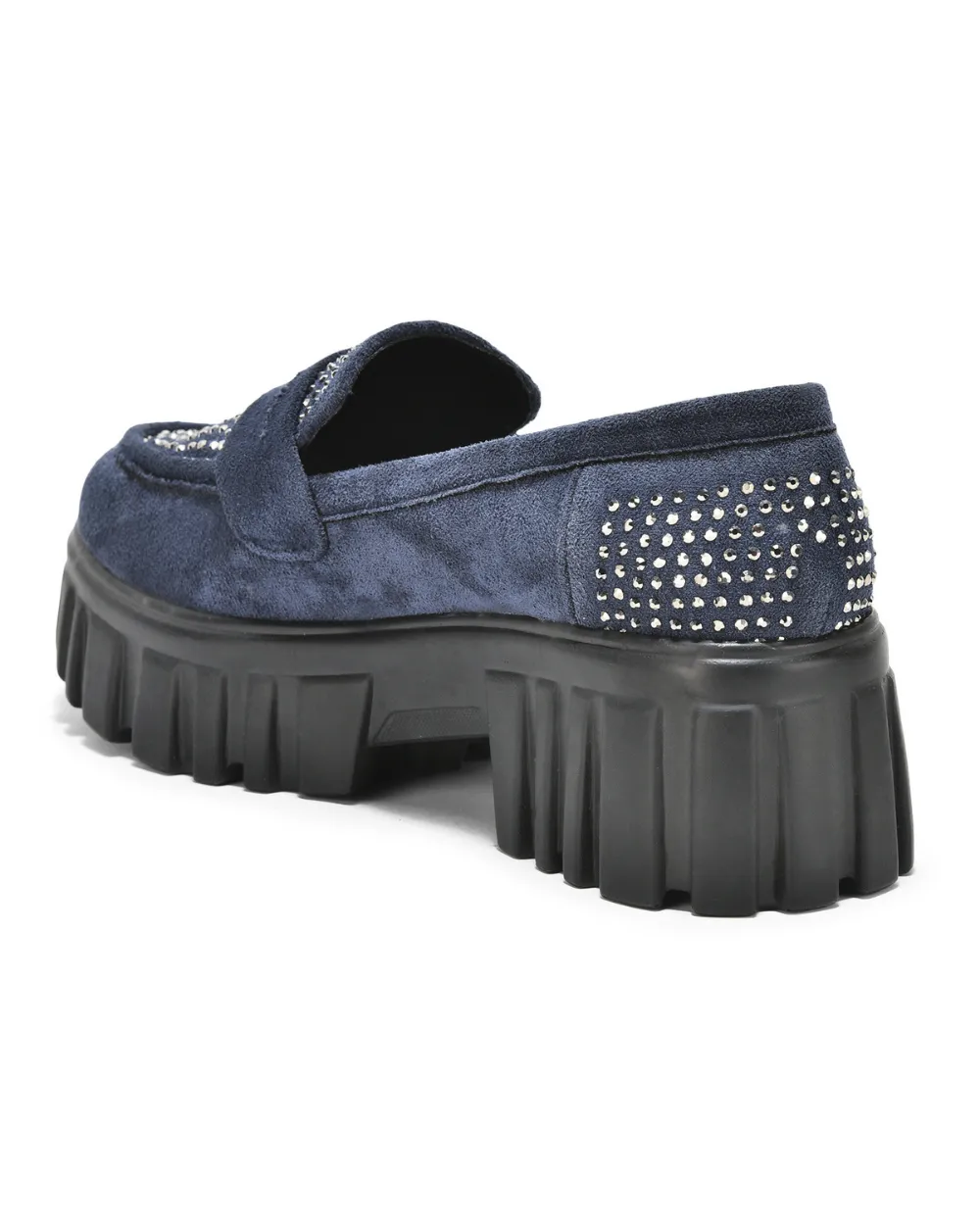 Navy-Blue Slip-on Suede Embellished Loafers