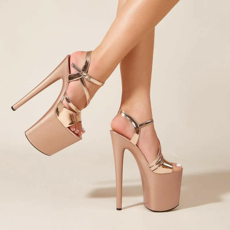 Nude and Gold Strappy High Platform Heel Crossover Shoes