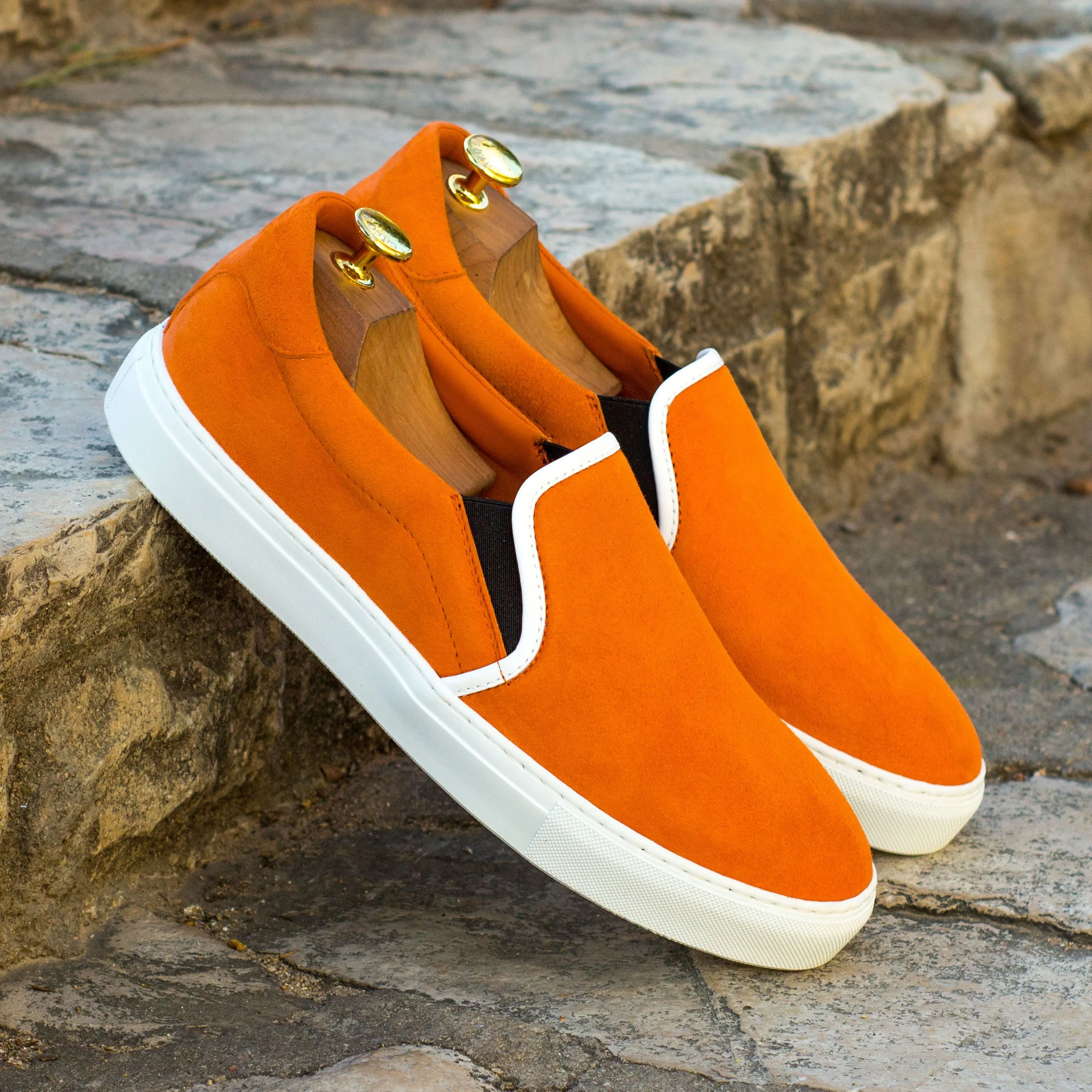 Orange Suede Slip-On Sneakers