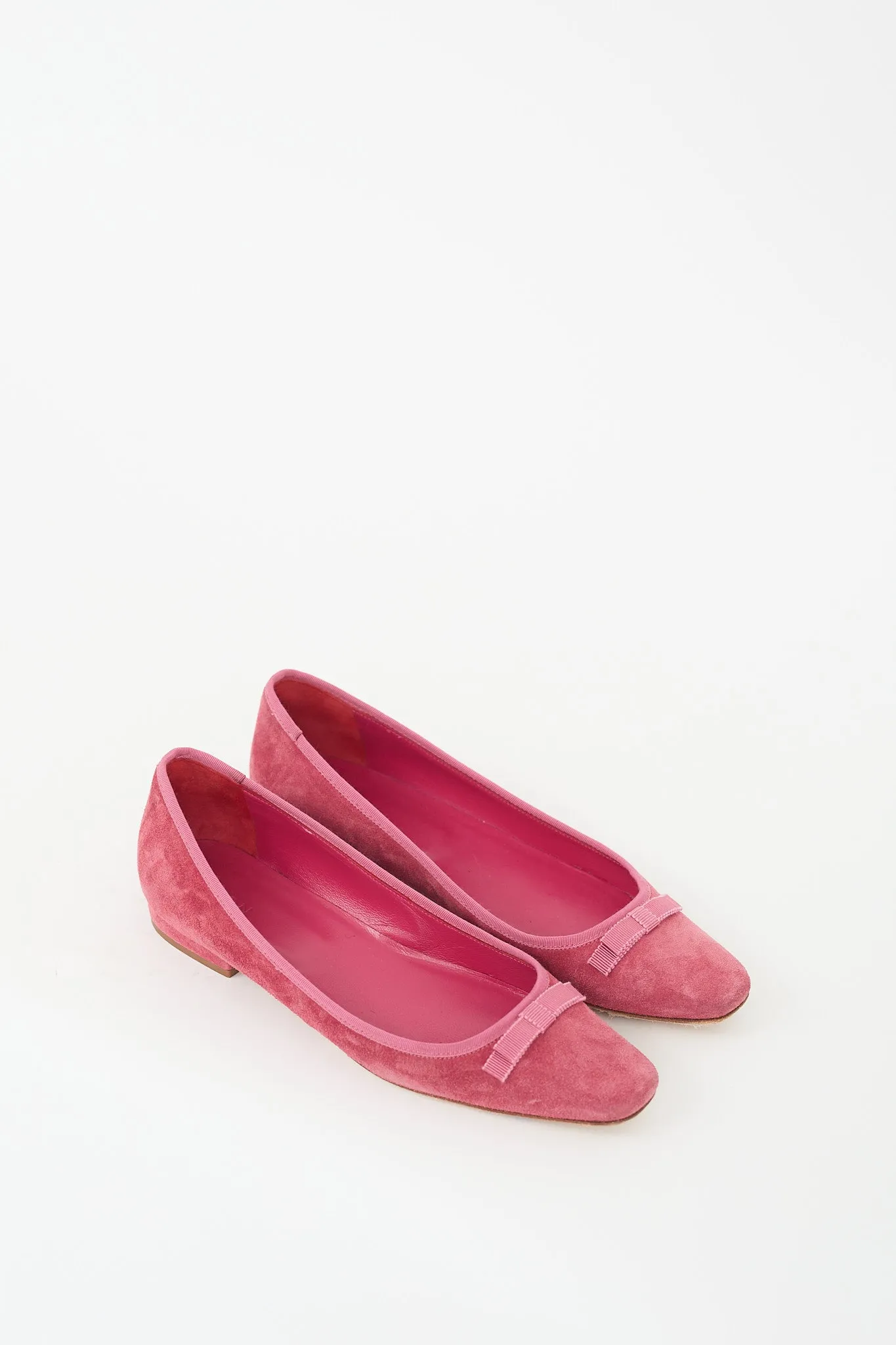 Pink Suede Bow Flat