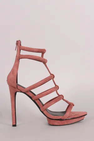 Privileged Suede Strappy Caged Stiletto Platform Heel