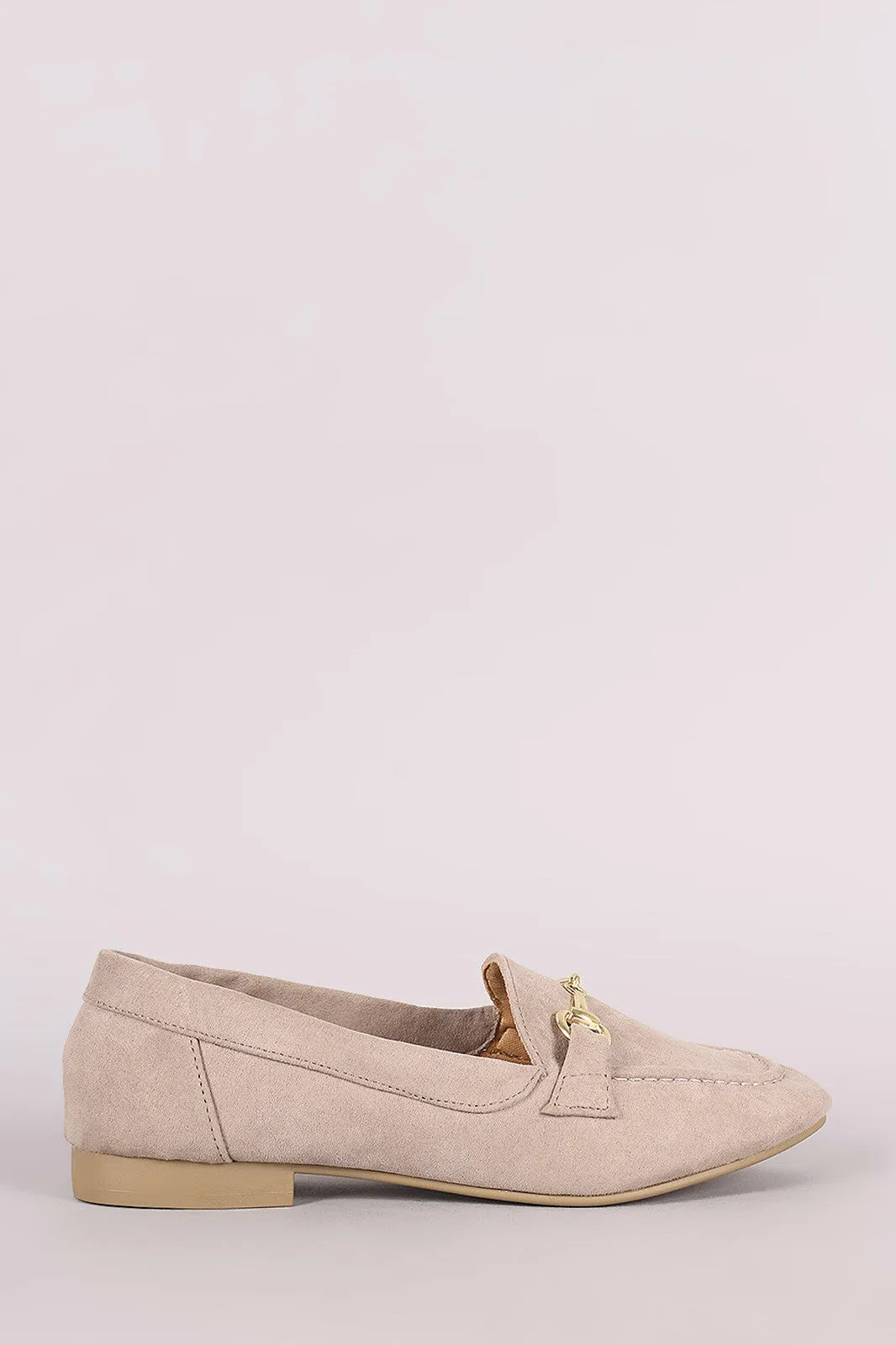 Qupid Horsebit Ornament Suede Slip On Loafer Flat