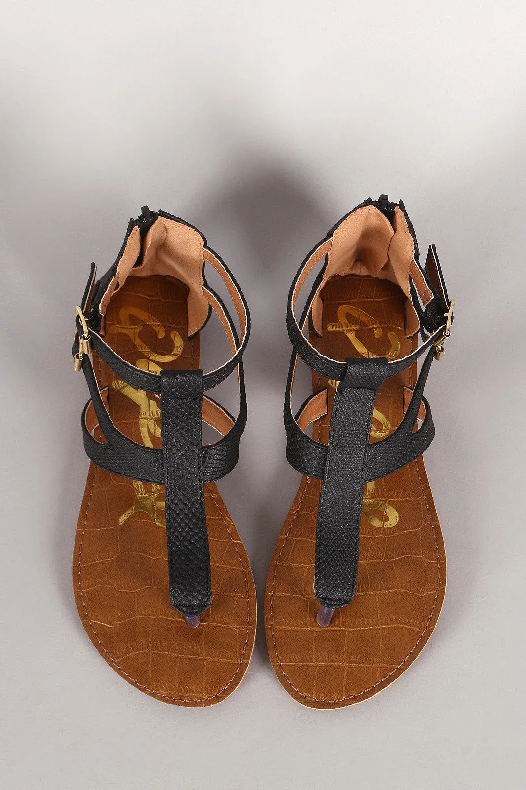 Qupid Strappy Vegan Snake Thong Flat Sandal