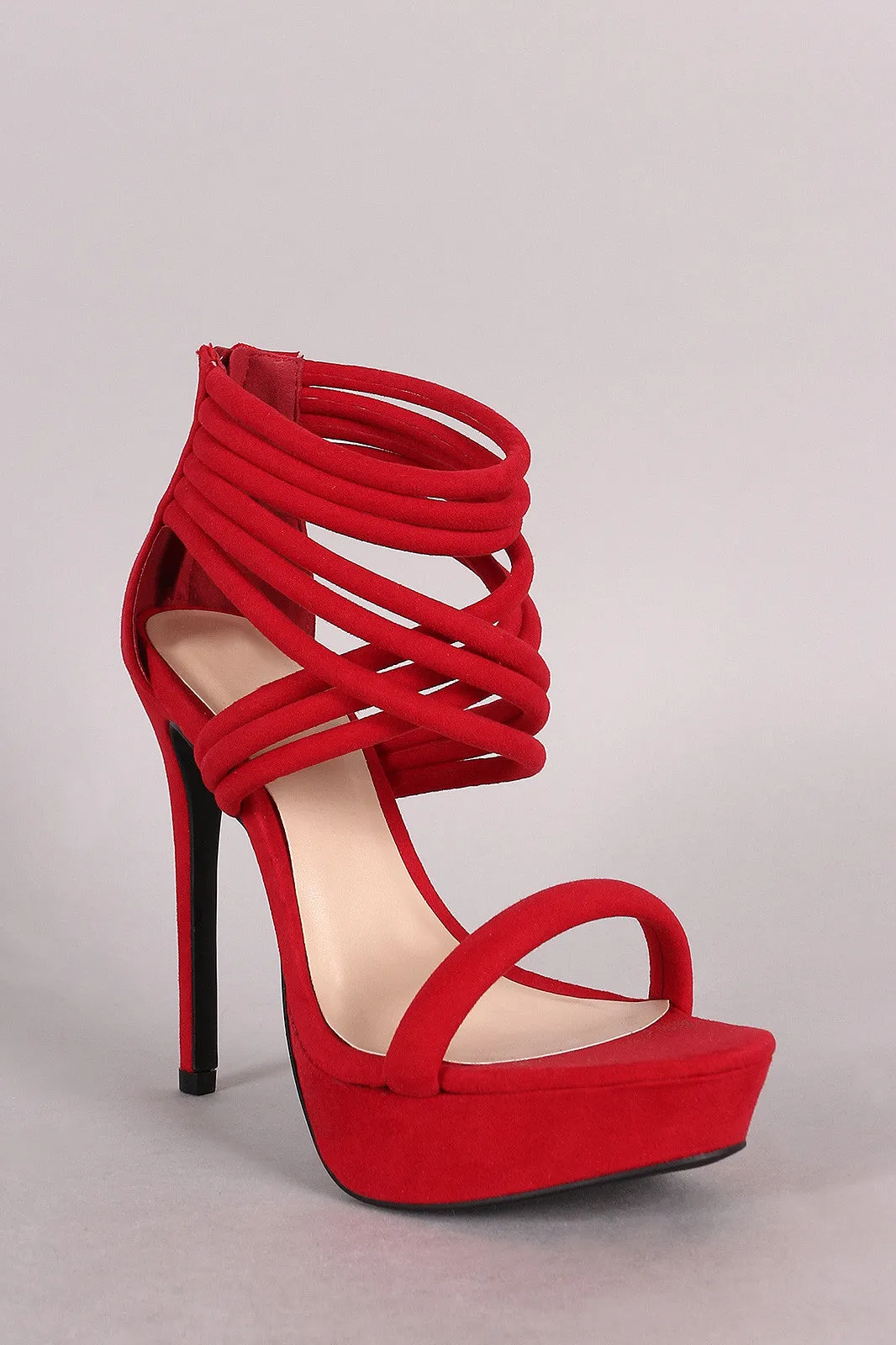 Qupid Suede Strappy Stiletto Platform Heel