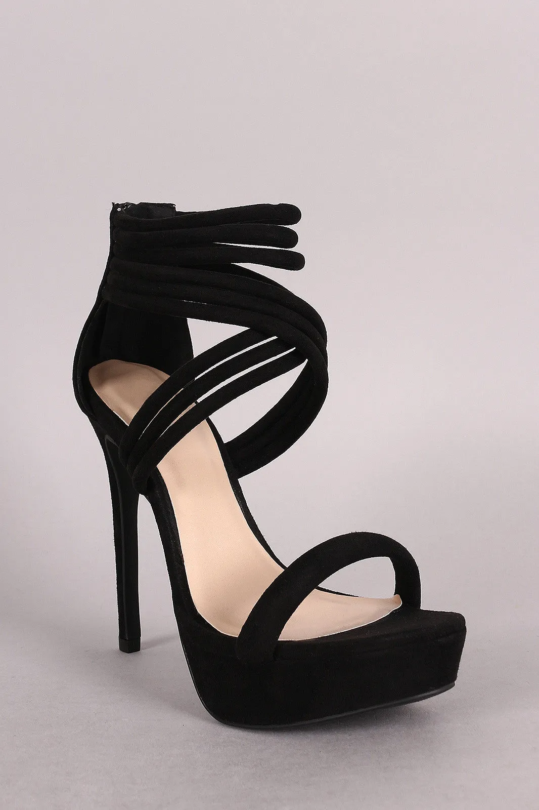 Qupid Suede Strappy Stiletto Platform Heel