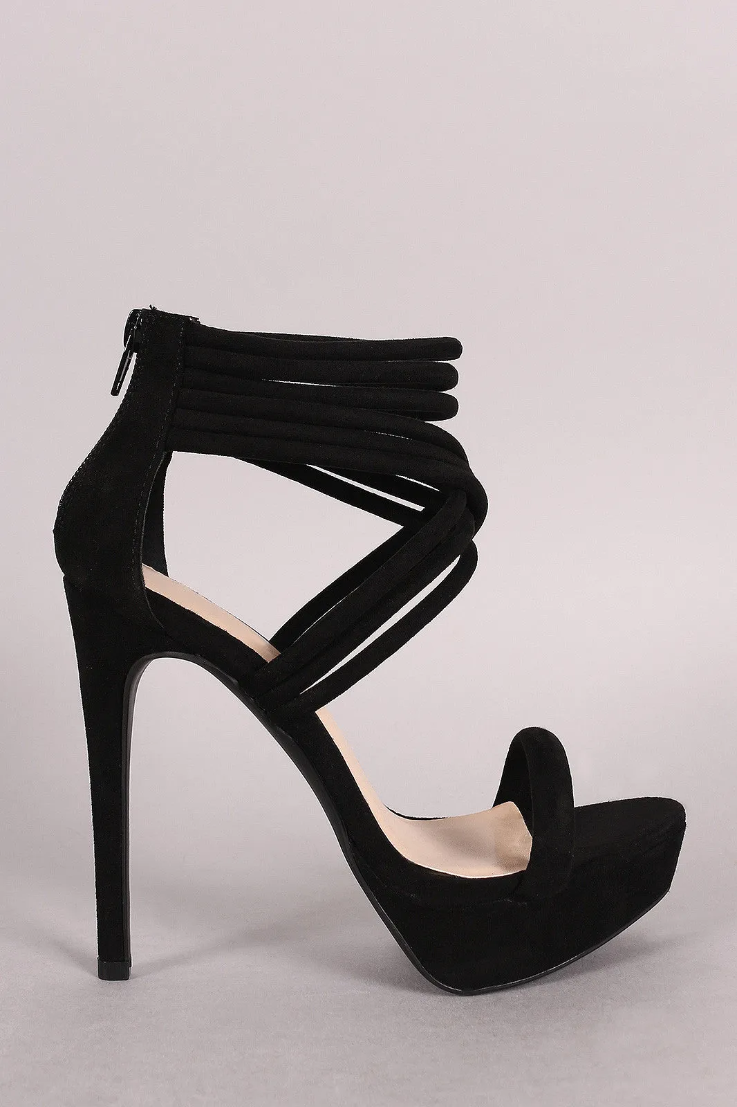 Qupid Suede Strappy Stiletto Platform Heel