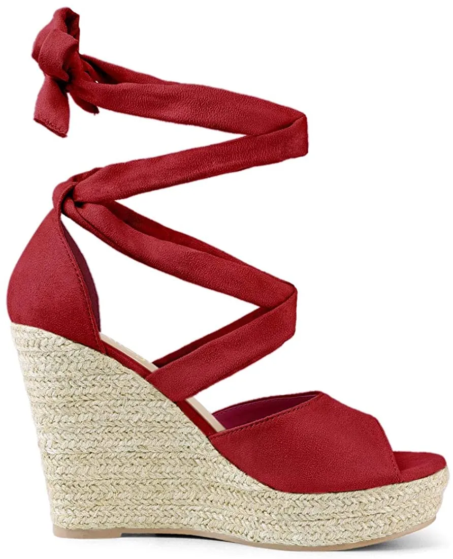 Relic Red Lace Up Espadrilles Wedges Sandals