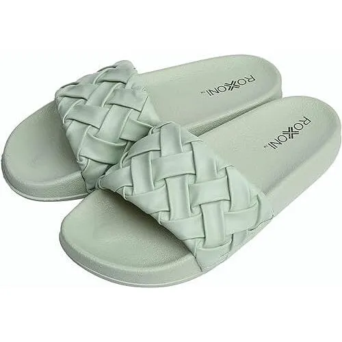 Roxoni Faux Leather Slides, Trendy Slides for Women