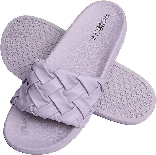 Roxoni Faux Leather Slides, Trendy Slides for Women