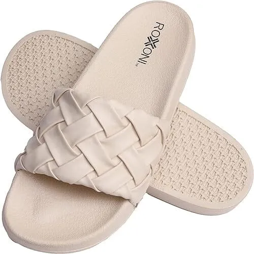 Roxoni Faux Leather Slides, Trendy Slides for Women