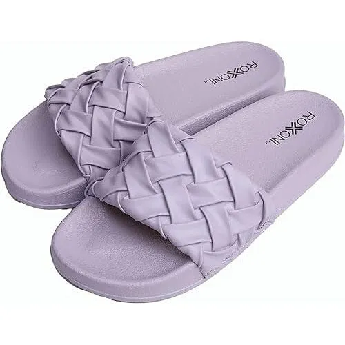 Roxoni Faux Leather Slides, Trendy Slides for Women