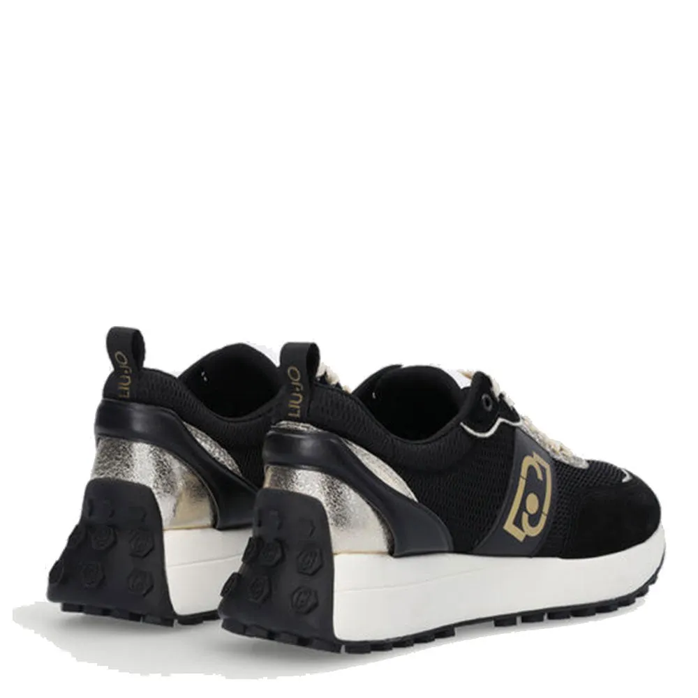 Scarpe Donna LIU JO Sneakers Lolo 06 in Mesh e Suede colore Black e Light Gold