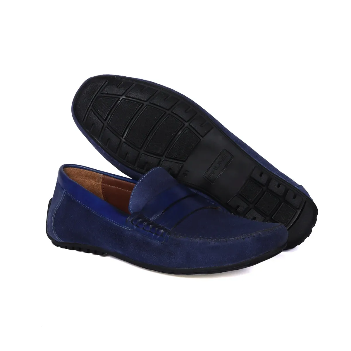 Silhouette Driver Sole Loafer in Blue Suede Leather