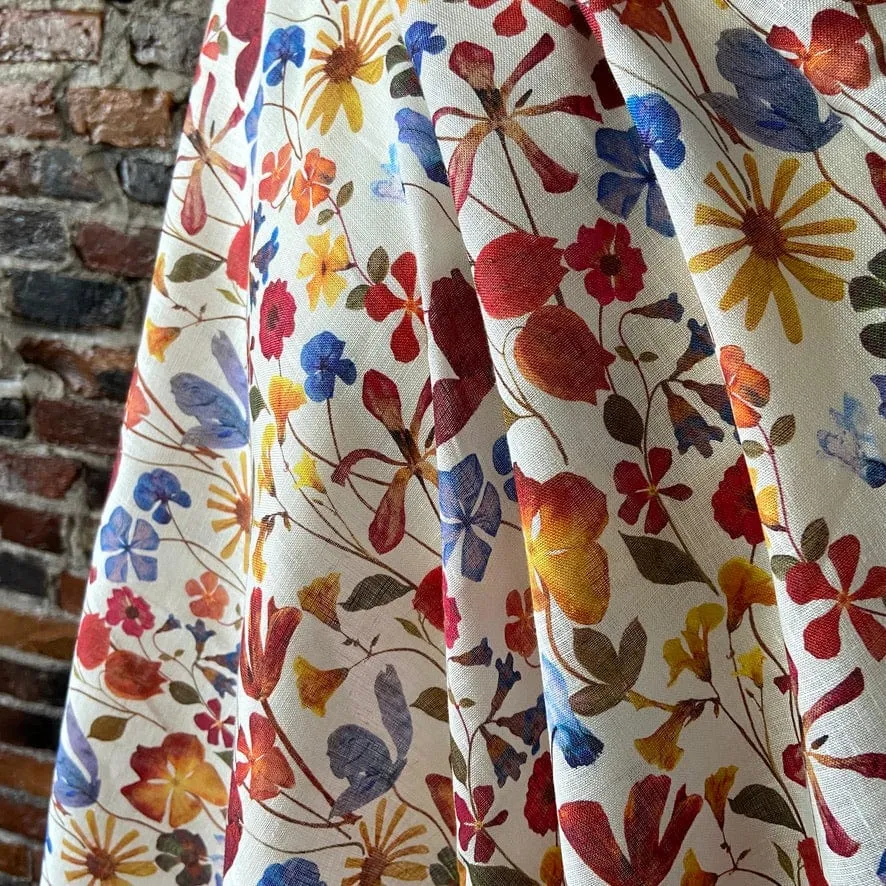 Small Pressed Flowers in Warm on Cream Linen