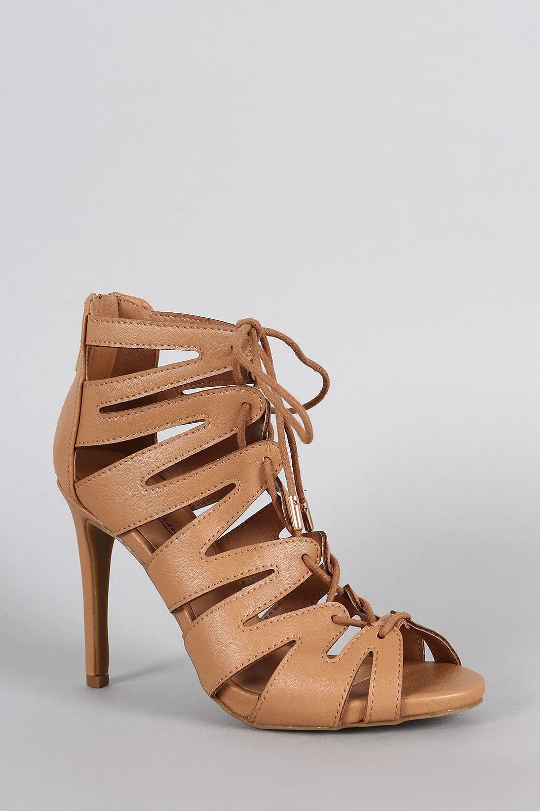 Strappy Lace Up Peep Toe Stiletto Heel