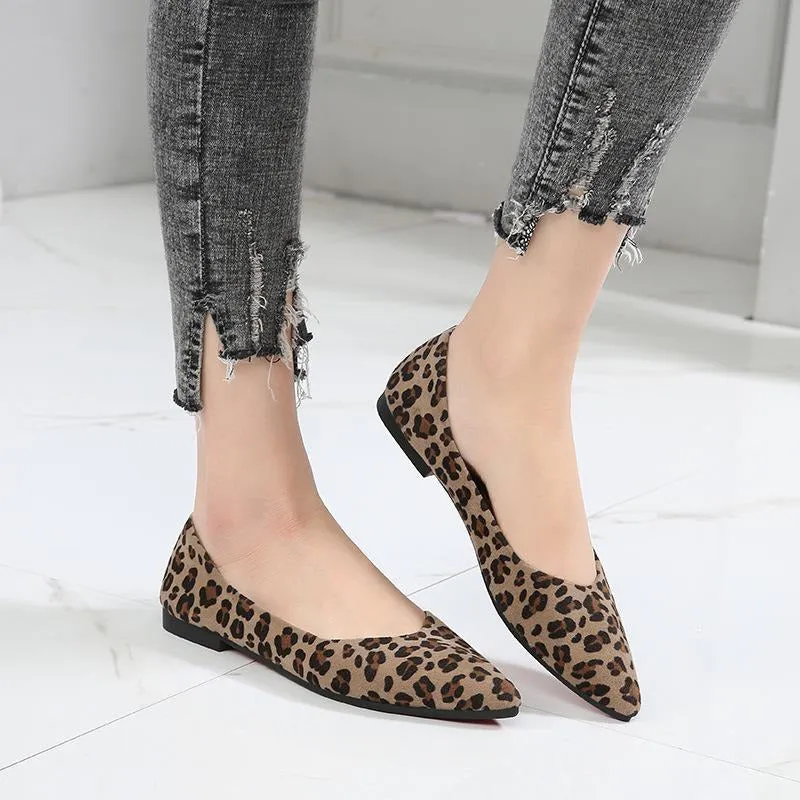 Suede Leopard  Point Toe Flats