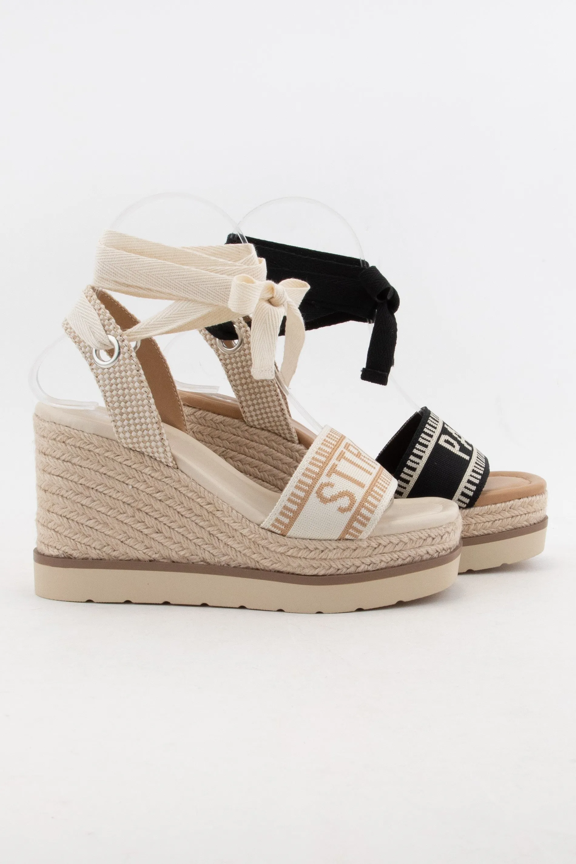 Taupe St Tropez Embroidered Upper Wedge Heel - Final Sale