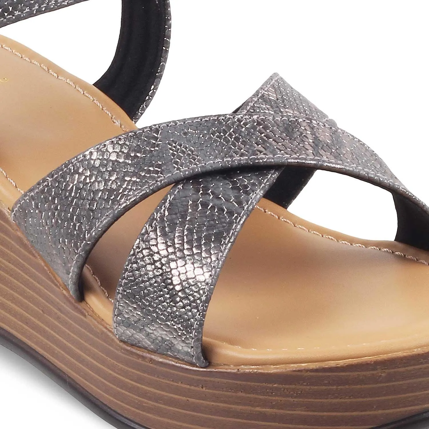 The Avignon Pewter Women's Dress Wedge Sandals Tresmode