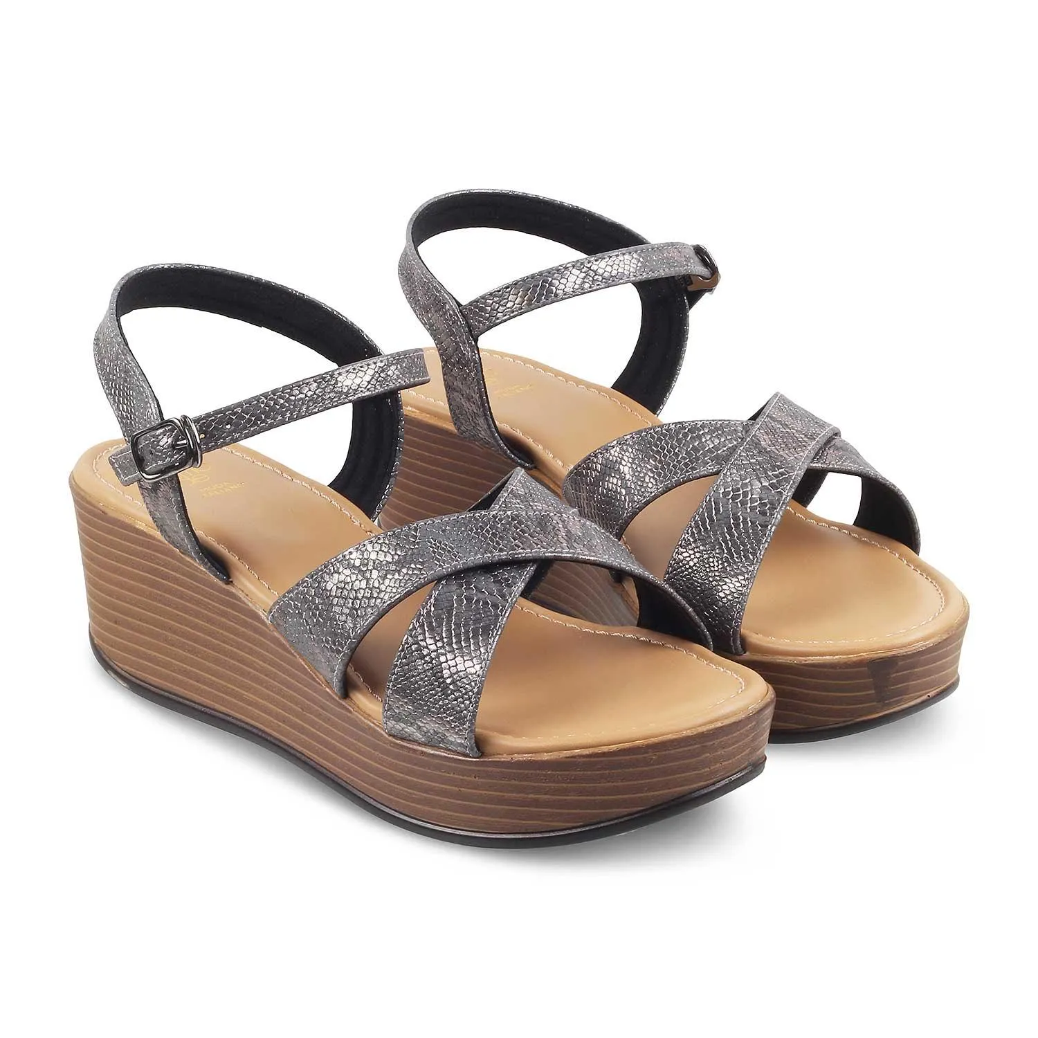 The Avignon Pewter Women's Dress Wedge Sandals Tresmode