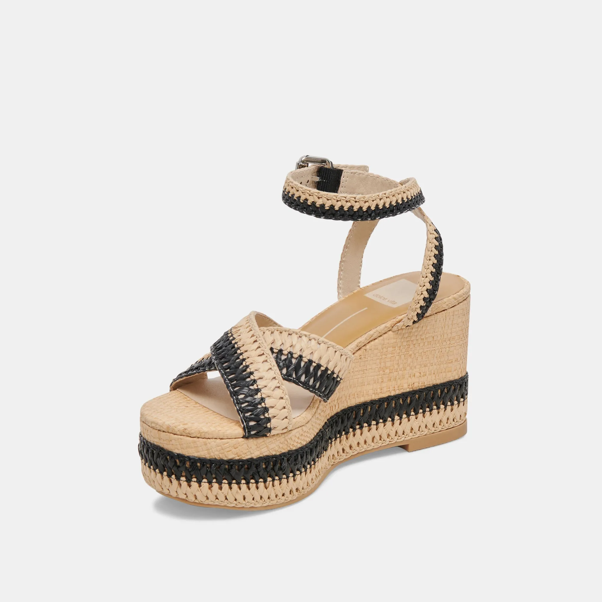 TULANE WEDGES BLACK NATURAL RAFFIA