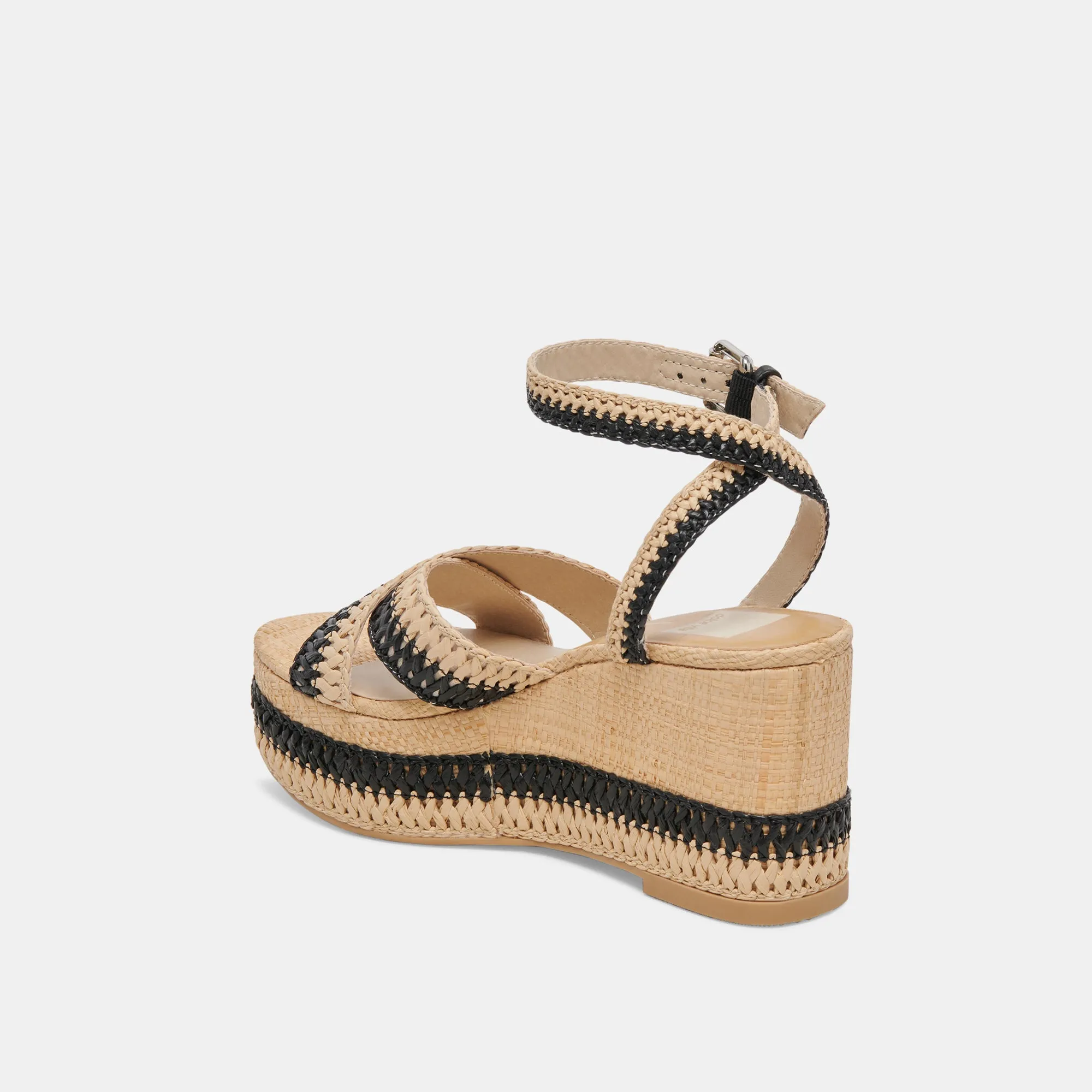 TULANE WEDGES BLACK NATURAL RAFFIA