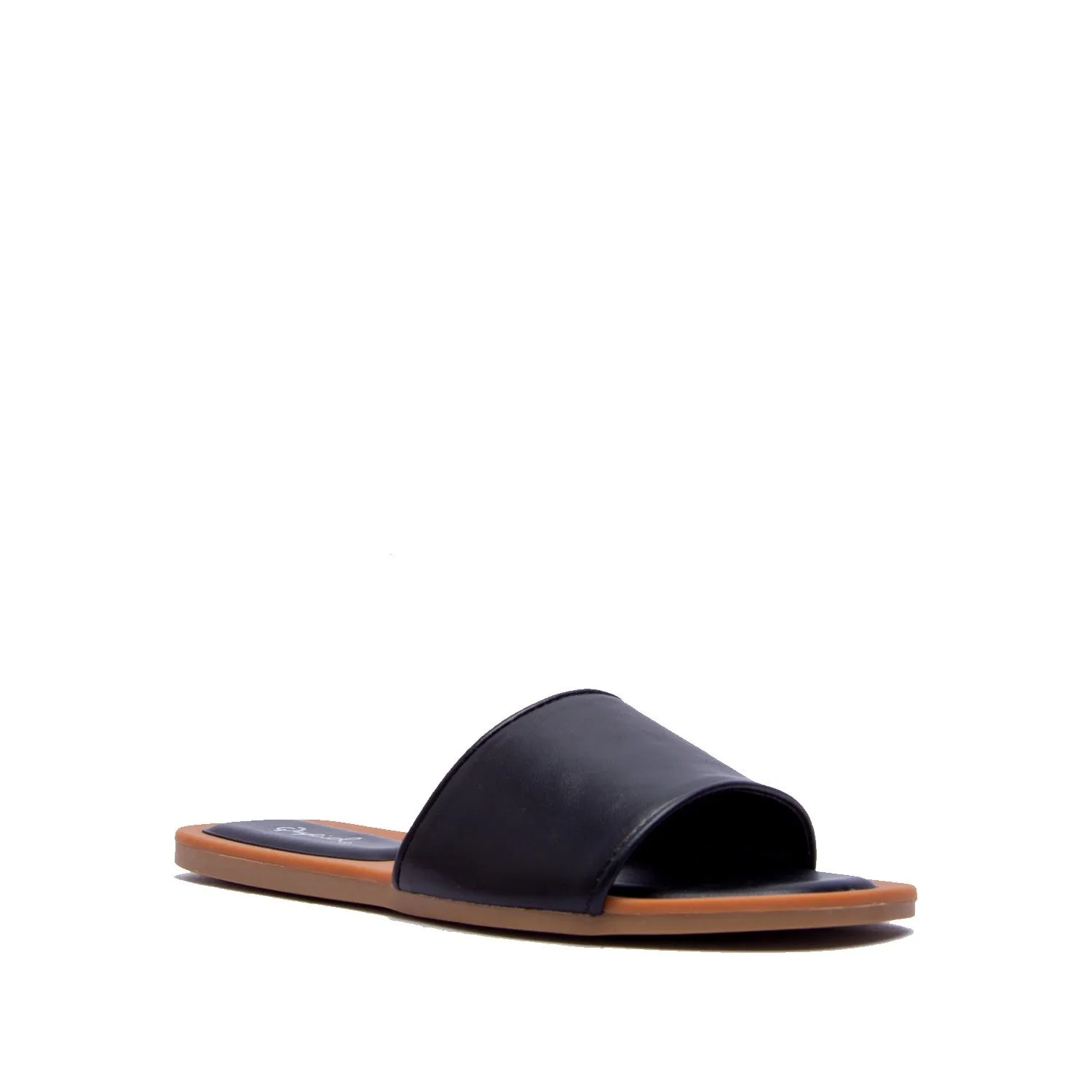 Wide Toe Band Square Slides- Black - Final Sale