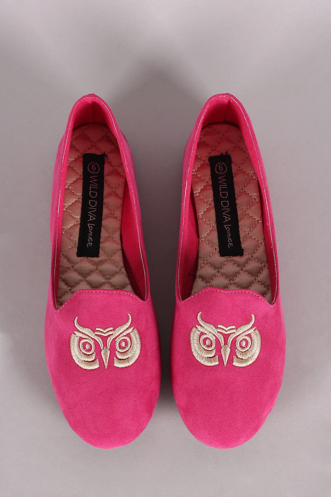 Wild Diva Lounge Embroidered Owl Loafer Flat