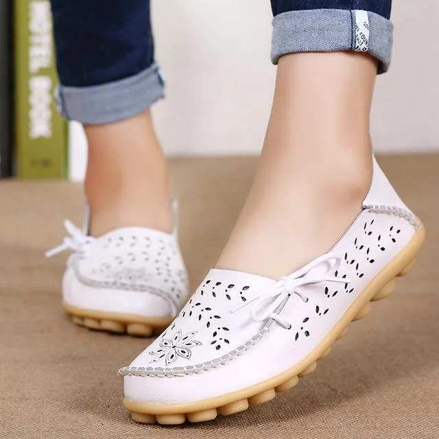 Women Flats Women Genuine Leather Shoes Slip On Loafers Woman Soft Nurse Ballerina Shoes