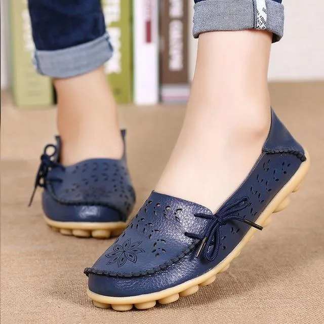 Women Flats Women Genuine Leather Shoes Slip On Loafers Woman Soft Nurse Ballerina Shoes