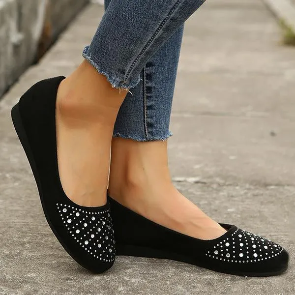 Women's Slip On Suede Rhinestone Flats 77883260C