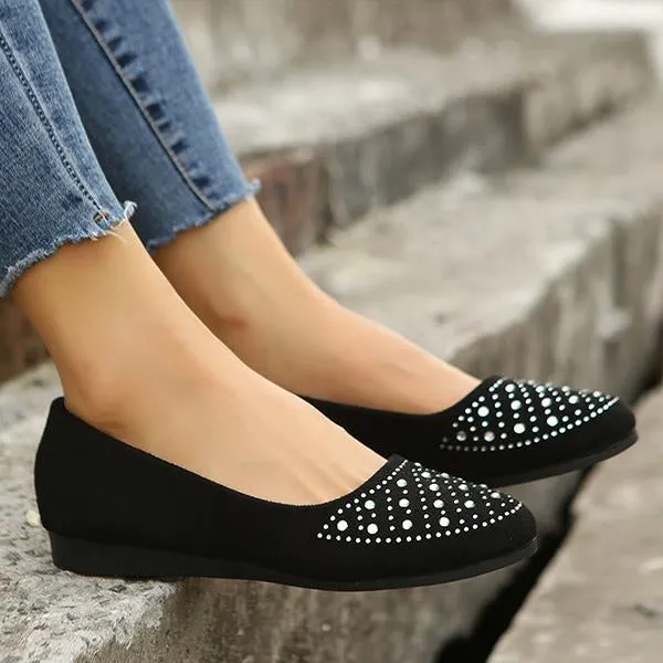 Women's Slip On Suede Rhinestone Flats 77883260C