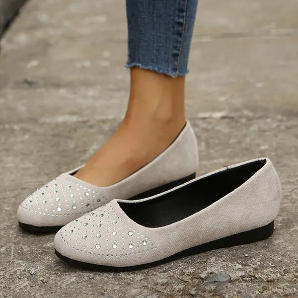 Women's Slip On Suede Rhinestone Flats 77883260C