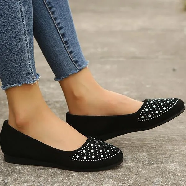 Women's Slip On Suede Rhinestone Flats 77883260C