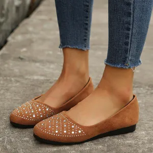 Women's Slip On Suede Rhinestone Flats 77883260C