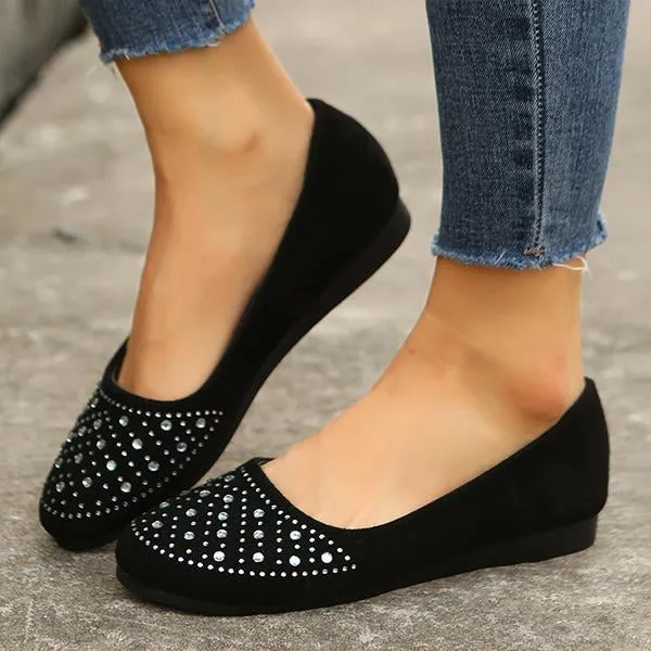 Women's Slip On Suede Rhinestone Flats 77883260C