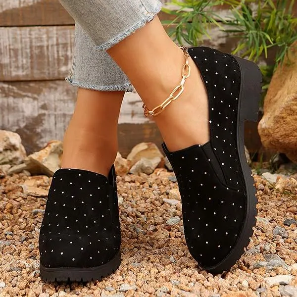 Women's Suede Slip-On Shoes with Rhinestone Detailing 11851945C