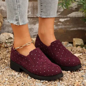 Women's Suede Slip-On Shoes with Rhinestone Detailing 11851945C